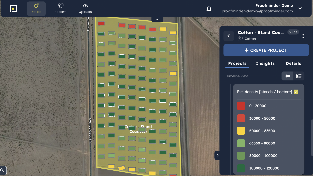 Cotton fields monitored at plant level